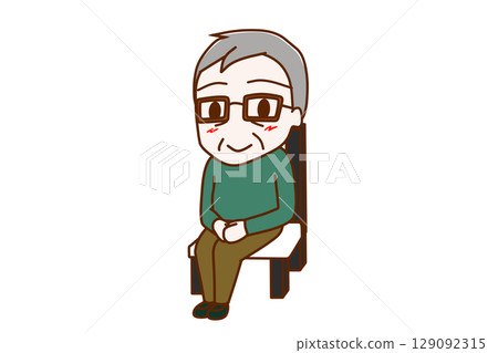 (Full-body tilt) An elderly man sitting politely in a chair with a smile 129092315