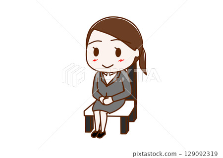 (Full-body tilt) A woman in a suit sitting politely in a chair with a smile 129092319