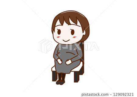 (Full-body tilt) A pregnant woman sitting politely in a chair with a smile 129092321