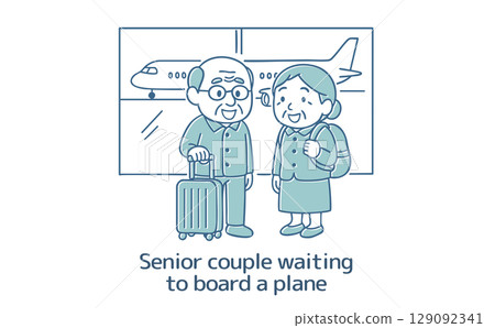Senior couple waiting to board a plane 129092341