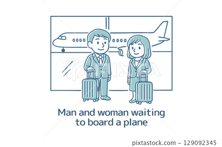 Men and women waiting to board a plane 129092345