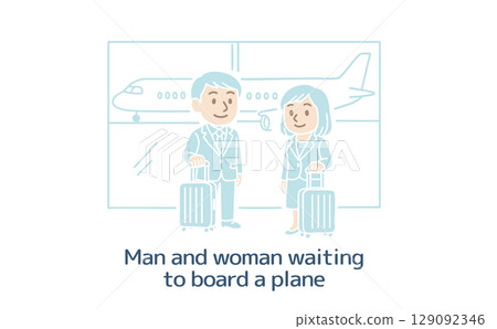 Men and women waiting to board a plane (no main line) 129092346