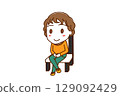 (Full-body angle) Caucasian boy sitting on a chair with his legs crossed and smiling 129092429