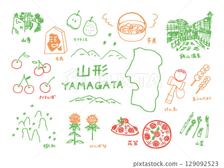 一組可愛又輕鬆的山形縣插畫（鋼筆畫） 129092523