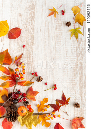 落葉和秋天的果實框架 129092566