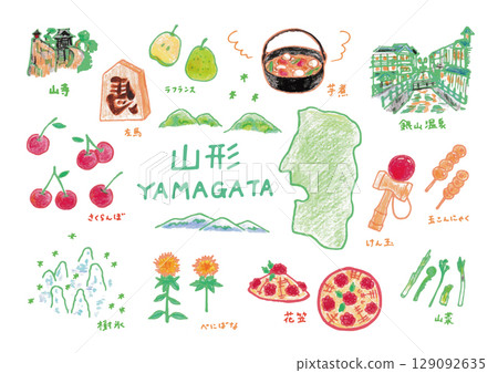 山形縣的可愛輕鬆的插畫集 山形縣的可愛輕鬆的插畫集 129092635