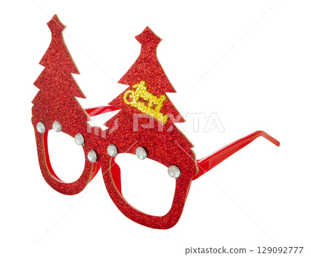 Red Christmas glasses Santa Claus isolated on white background Red Christmas glasses Santa Claus isolated on white background 129092777