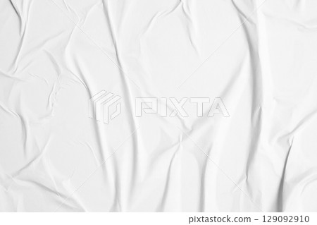 white crumpled and creased glued wrinkled paper poster texture background 129092910