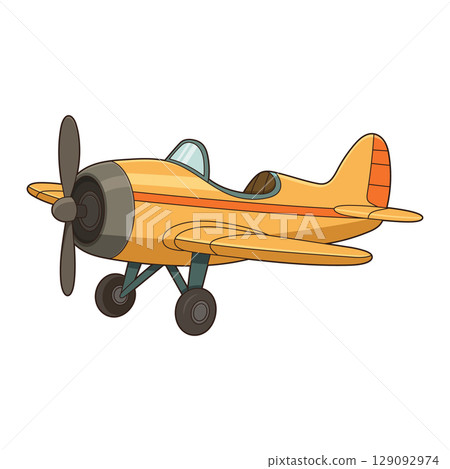 Illustrated cartoon airplane flying high, ready for adventure in the sky. 129092974