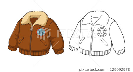 Cozy aviator jacket, perfect for little adventurers. Color and line art. 129092978