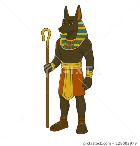 Standing figure of Anubis, the Egyptian god of funerals and embalming. 129092979