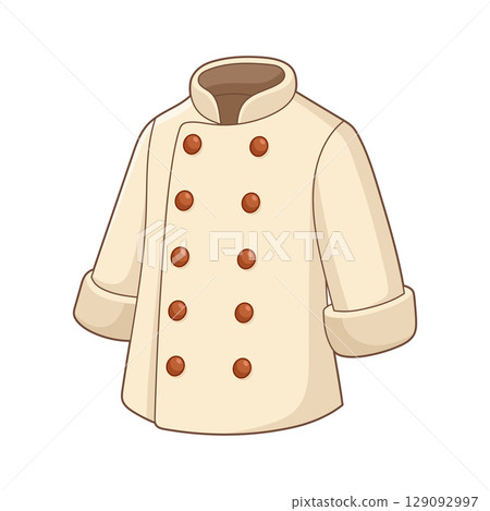Chef's Jacket: A classic culinary attire with brown buttons, clean design. 129092997