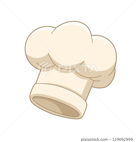 Cartoon chef's hat in white and cream color, representing culinary expertise. 129092999
