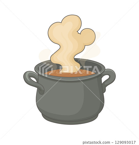 Steaming Pot of Food: Cartoon style rendering of a pot of steaming stew Steaming Pot of Food: Cartoon style rendering of a pot of steaming stew 129093017