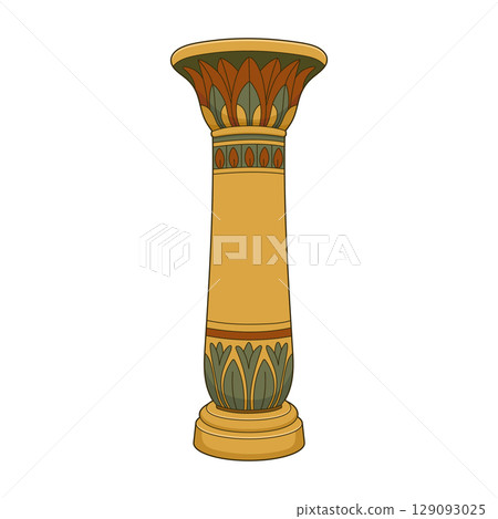 Egyptian Column with Lotus Leaf Design, Old Architecture, Isolated Object 129093025