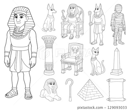 Egyptian Icon Set: pharaoh, Gods, Pyramid, Sphinx, and other ancient symbols 129093033