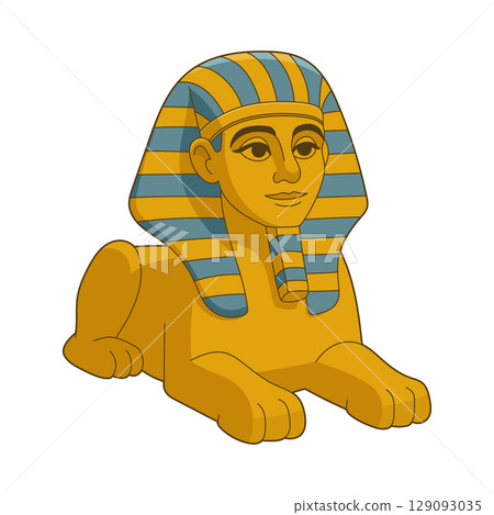 Cartoon depiction of a golden sphinx, inspired by ancient Egyptian statues 129093035