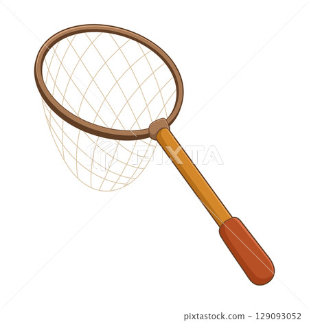 Illustration of a hand-held net used for catching objects, such as butterflies, fish, or insects. 129093052