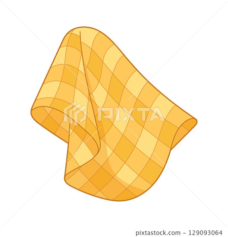 Cartoon Illustration: Folded yellow dishcloth with square pattern design. Cartoon Illustration: Folded yellow dishcloth with square pattern design. 129093064