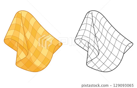 Fabric with yellow checkered pattern on one side and black line pattern on the other. 129093065