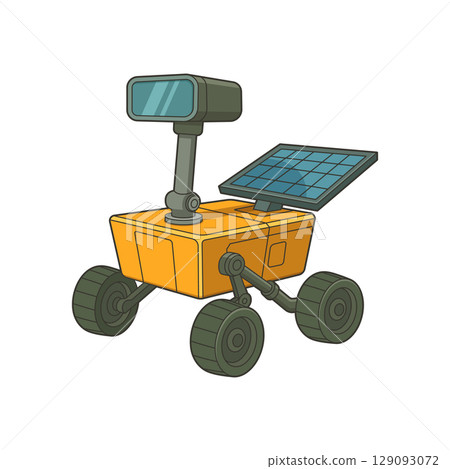 Cartoon rover with solar panel and screen, ready for exploration. 129093072