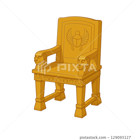 Golden throne with lion armrests and scarab design. Royalty and legacy. 129093127