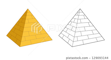 Illustration featuring a colored and a blank pyramid in isometric view. Illustration featuring a colored and a blank pyramid in isometric view. 129093144