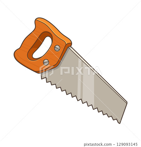 Cartoon Illustration of a Hand Saw with an Orange Handle and Metal Blade 129093145