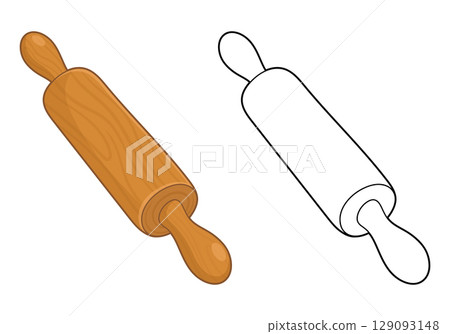 Rolling Pin Duo: one wooden, one outline. Baking tools for culinary creations. 129093148