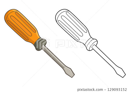Screwdriver illustration featuring colored and line art versions side by side 129093152