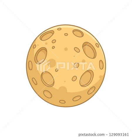 Cartoon illustration of a full moon with craters on a white background. 129093161