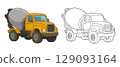 Cement Mixer Truck Cartoon Illustration with Color and Outline Versions 129093164