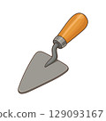 Illustration of a pointing trowel with gray blade and wooden handle. 129093167