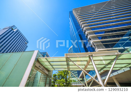 Yokohama cityscape in July, Japan. View of Shin-Takashima Station and the business district. 129093210