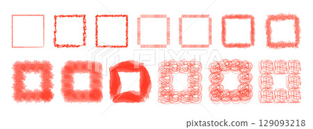 Hand-drawn square frame set (red and vermilion) Hand-drawn square frame set (red and vermilion) 129093218