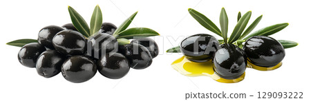 Olives with leaves add Mediterranean flavor, created with AI, PNG 129093222