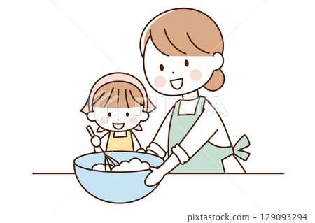 Vector image of parents and children having fun making sweets 129093294