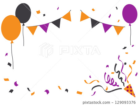 萬聖節的爆竹、著色紙、氣球和花環 129093376
