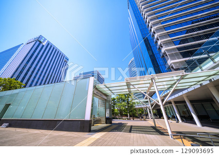 Yokohama cityscape in July, Japan. View of Shin-Takashima Station and the business district. 129093695