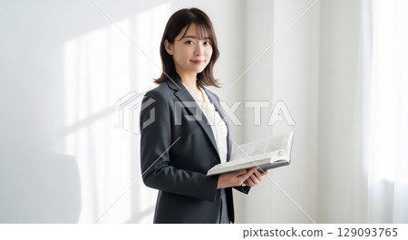 Portrait of a smiling female business person in a room filled with natural light 129093765