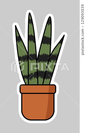 Stylized Sansevieria trifasciata (snake plant) in a terracotta pot, outlined with a white border for sticker effect. For graphic element, icon, sticker design related to houseplants, gardening, decor Stylized Sansevieria trifasciata (snake plant) in a terracotta pot, outlined with a white border for sticker effect. For graphic element, icon, sticker design related to houseplants, gardening, decor 129093839