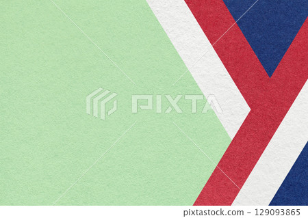 Abstract green textured paper background with white, red, blue geometric lines, copy space for graphic banner 129093865