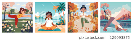 Girls doing yoga in nature, outdoor settings 129093875