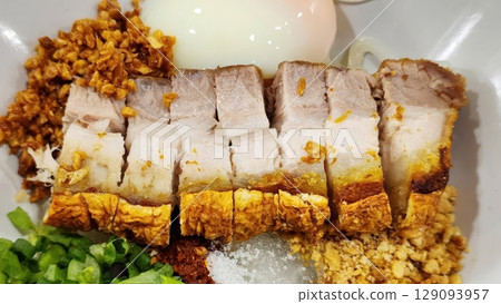 Thai Crispy Pork Belly and Condiments 129093957