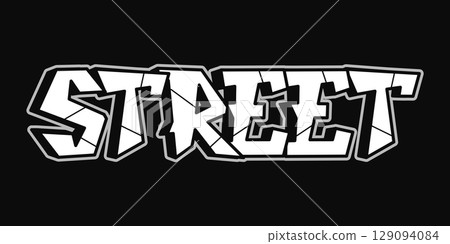 Bold white street text stands out against a solid black background in urban graffiti style. Bold white street text stands out against a solid black background in urban graffiti style. 129094084