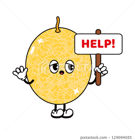 Cute funny melon with an inscription character. Vector hand drawn traditional cartoon vintage, retro, kawaii character illustration icon. Isolated white background. Melon character 129094085