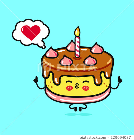This charming cartoon cake wishes you a happy birthday with a heart and smile. This charming cartoon cake wishes you a happy birthday with a heart and smile. 129094087