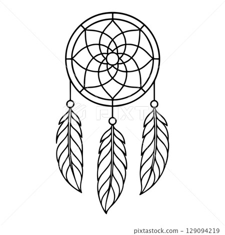 Dreamcatcher outline icon line art, black and white doodle style 129094219