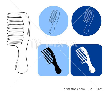 Comb Salon logotype. Vector graphic line ink illustration. Comb stock vector icon for web, mobile app design for fashion graphics, textile prints, fabrics, wallpapers. Comb Salon logotype. Vector graphic line ink illustration. Comb stock vector icon for web, mobile app design for fashion graphics, textile prints, fabrics, wallpapers. 129094299
