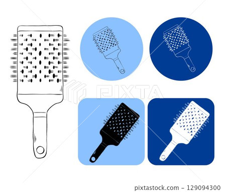 Brushing comb Salon logotype. Vector graphic line ink illustration. Silhouette sign for logo, print, comics, fashion, pop art, boards, design, stickers, decoration, posters Brushing comb Salon logotype. Vector graphic line ink illustration. Silhouette sign for logo, print, comics, fashion, pop art, boards, design, stickers, decoration, posters 129094300